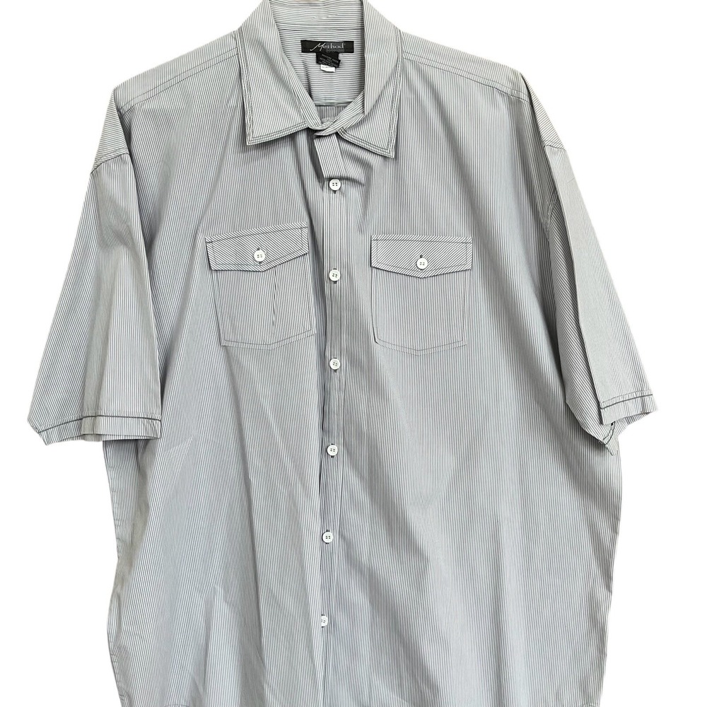 Method Short Sleeve Button Down Shirt Mens XXL Gray White Striped Pocket Casual